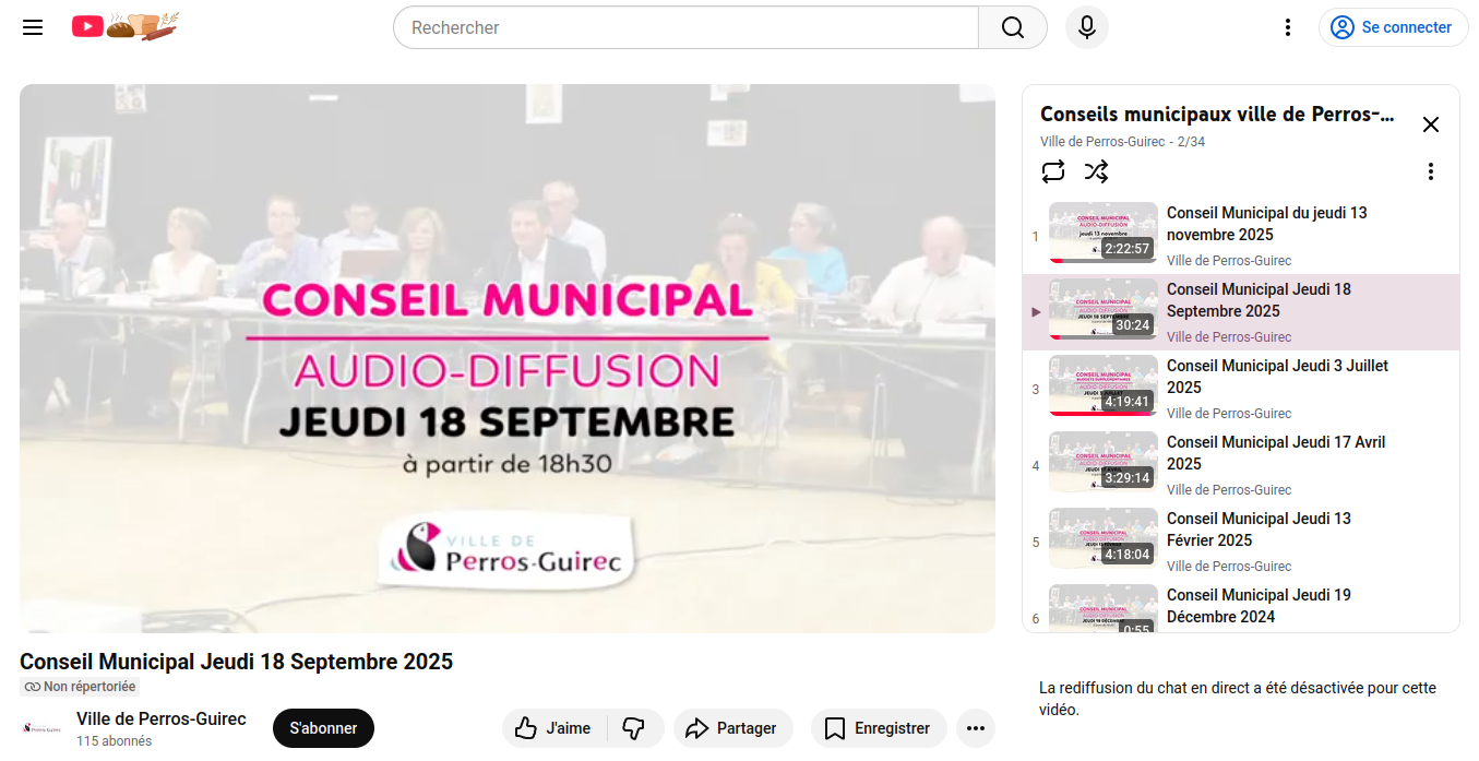 Capture d’écran de la vidéo du conseil municipal du 18 septembre 2025 sur YouTube