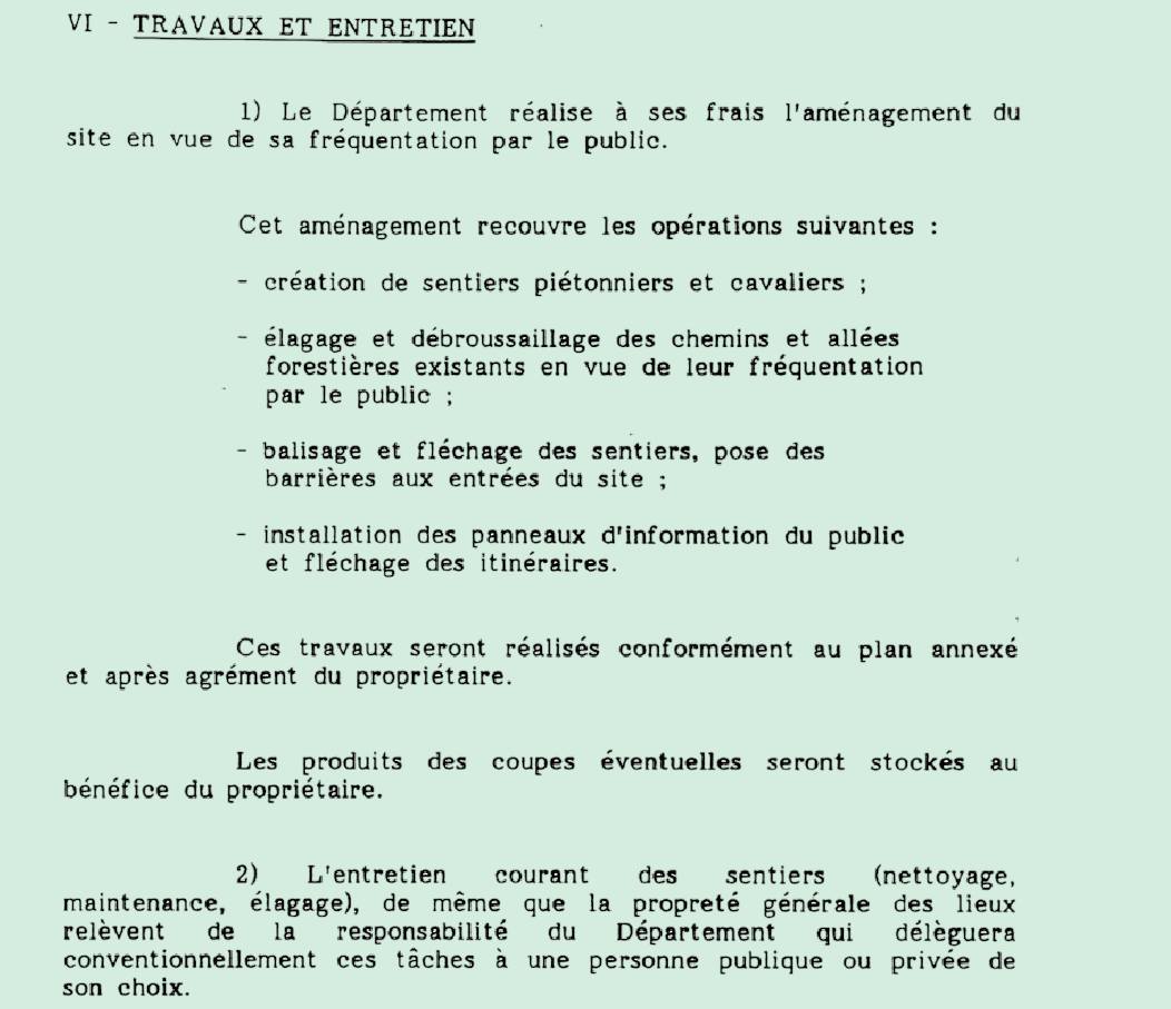 Extrait de la convention de 1989 sur l'entretien des chemins